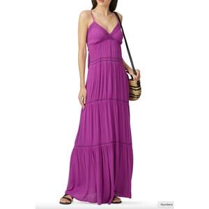 BA&SH Magenta Purple Crepe Nadja Sleeveless Maxi Dress Open Back Size 8